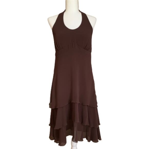 Componix Dress Petite Brown Tiered Halter Chiffon Dressy Dress Size 12P - Picture 10 of 10